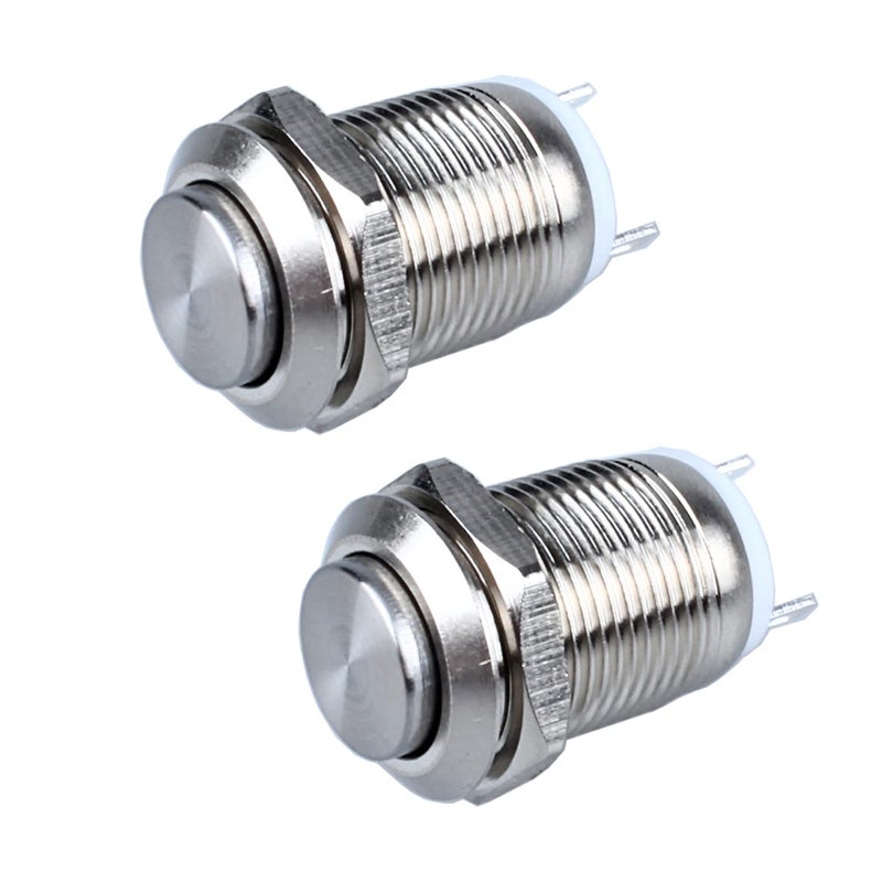 DMWD 2-Pack 12mm Momentary Metal Waterproof Push Button Switch Raised Head Plug-in Terminals 1/2" Mounting Hole 12V 24V 36V 110V 250V 2A 1NO - Image 1